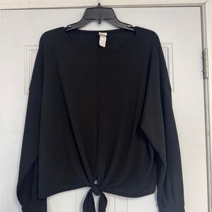 H&M Black Long Sleeve Tie-Front Top